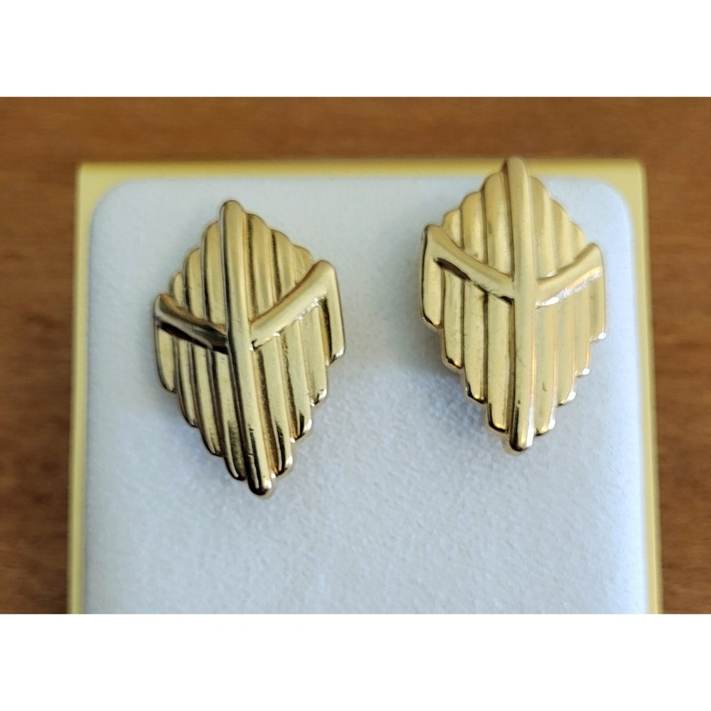 Vintage Signed Givenchy Paris New‎ York Gold Tone Clip~on Earrings Textured MINT